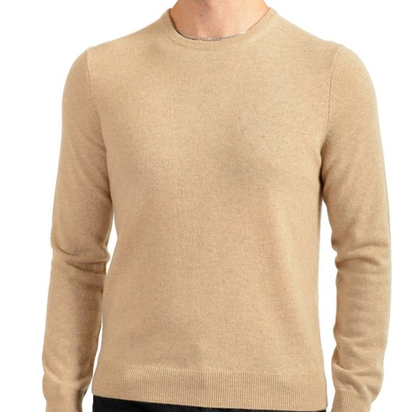 Malo Optimum Men's Beige 100% Cashmere Crewneck Pullover Sweater
